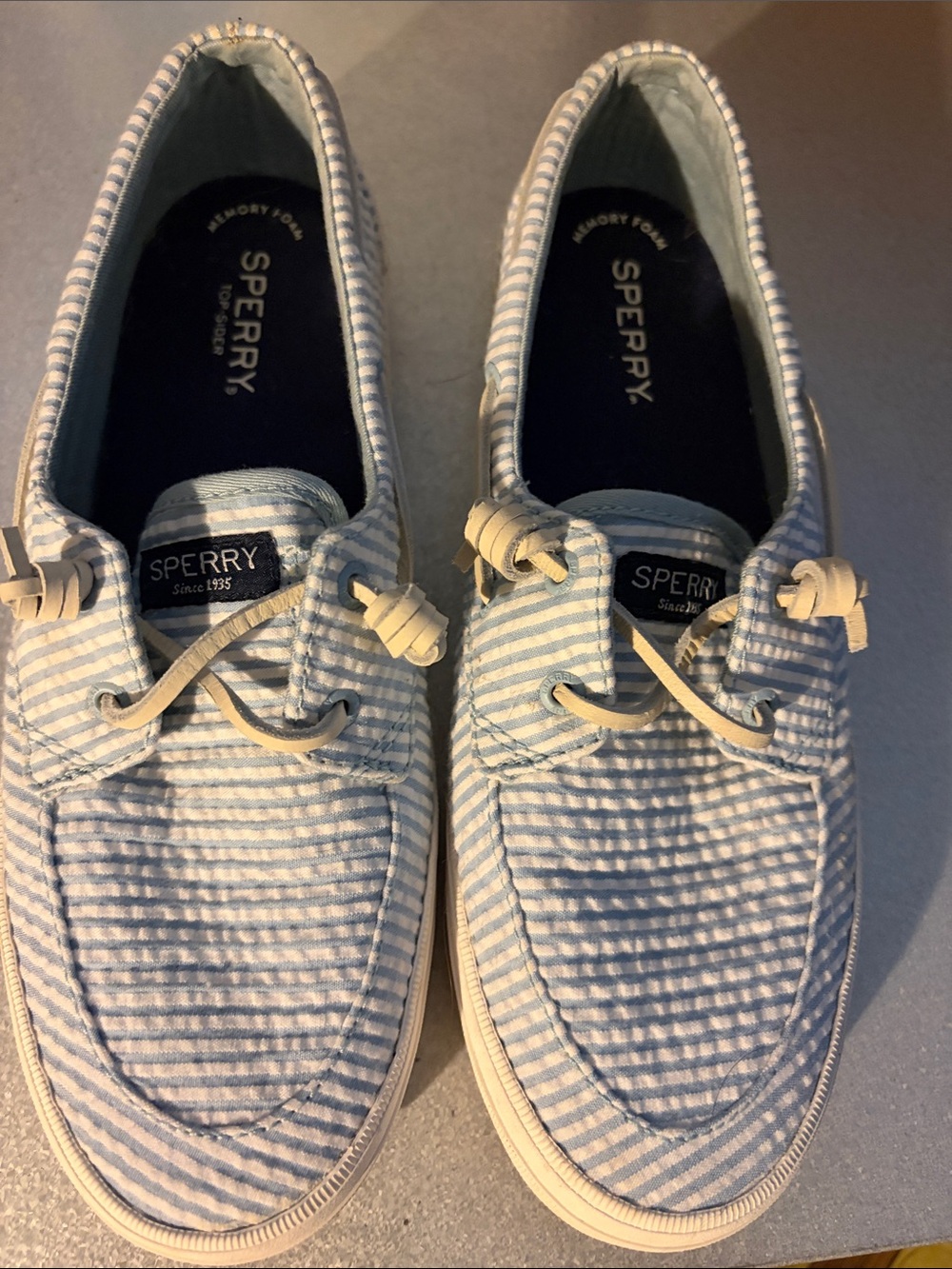 Sperry Blue & White Striped Seersucker Boat Shoes